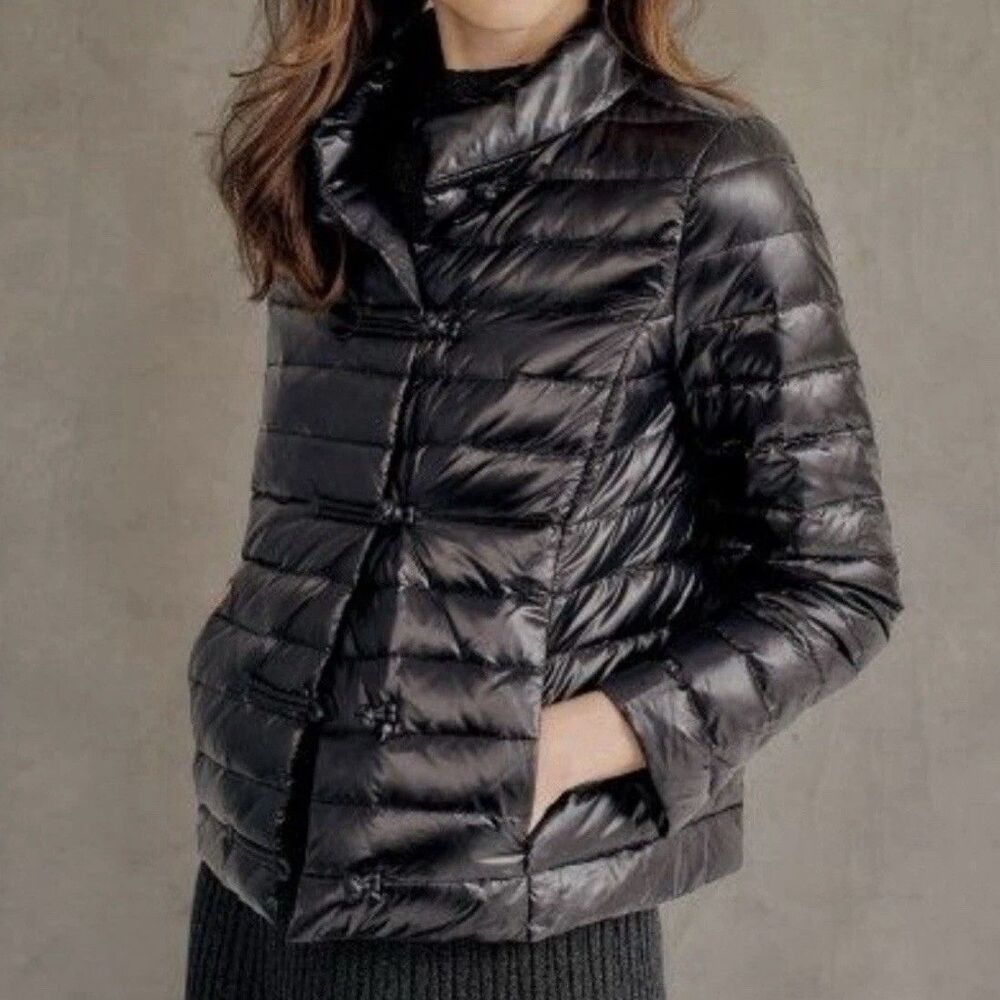 J.McLaughlin Hayes Duck Down Jacket Sz Small Shiny Black Puffer Coat EUC Light